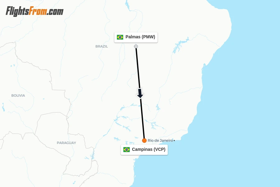 Flights from Palmas to Campinas route map