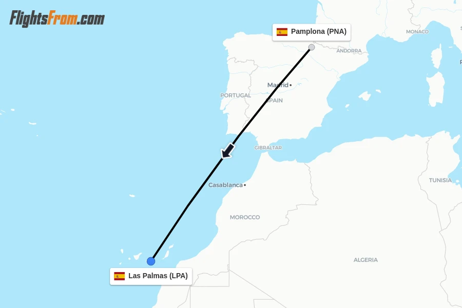 Flights from Pamplona to Las Palmas route map