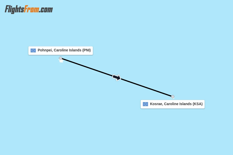 Flights from Pohnpei, Caroline Islands to Kosrae, Caroline Islands route map