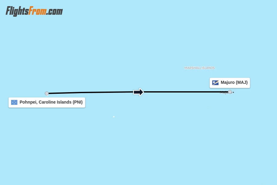Flights from Pohnpei, Caroline Islands to Majuro route map