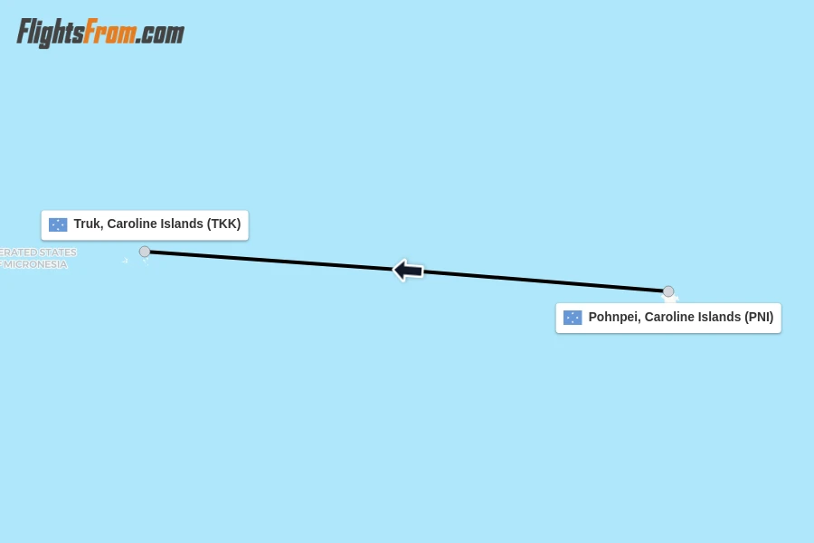 Flights from Pohnpei, Caroline Islands to Truk, Caroline Islands route map