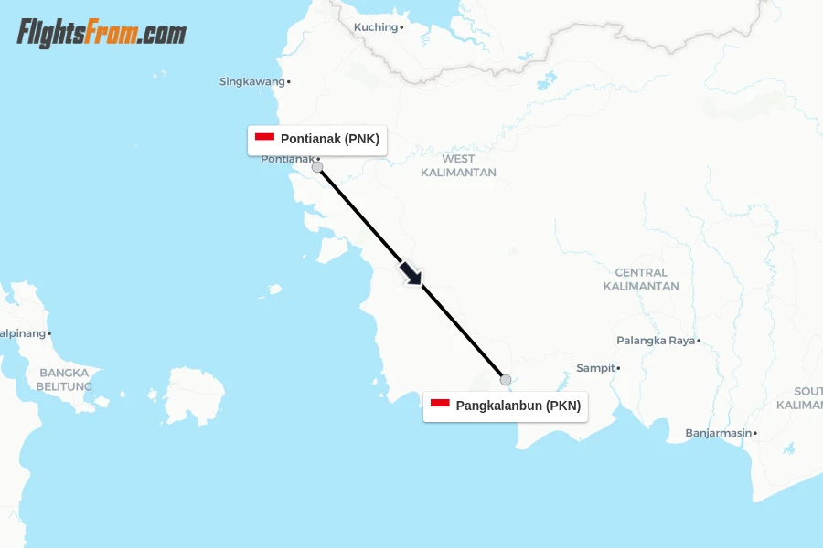 Flights from Pontianak to Pangkalanbun route map