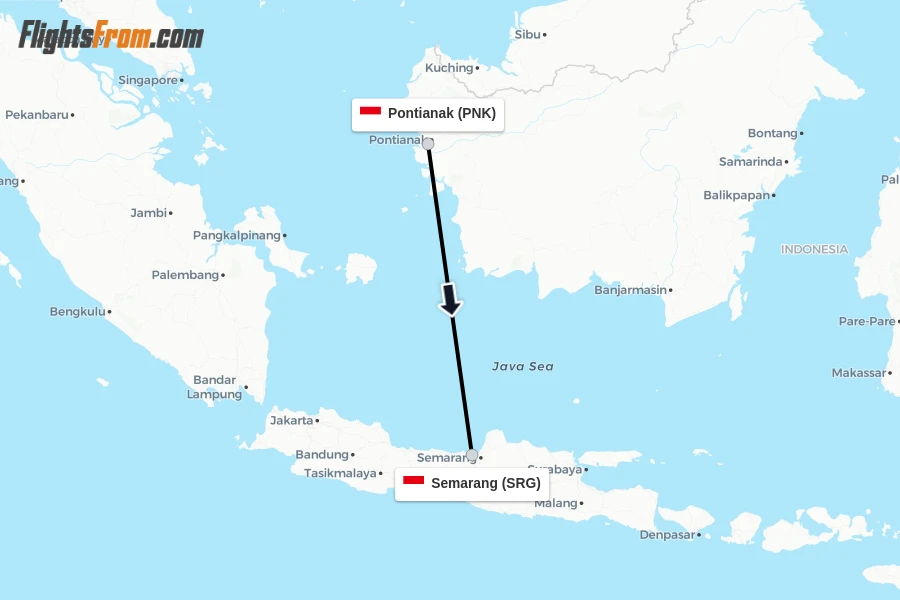 Flights from Pontianak to Semarang route map