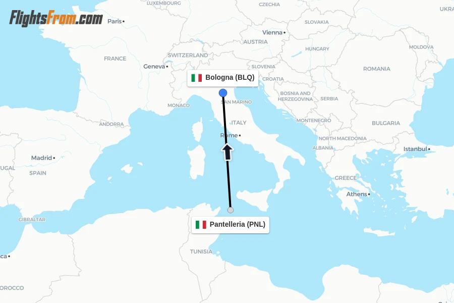 Flights from Pantelleria to Bologna route map