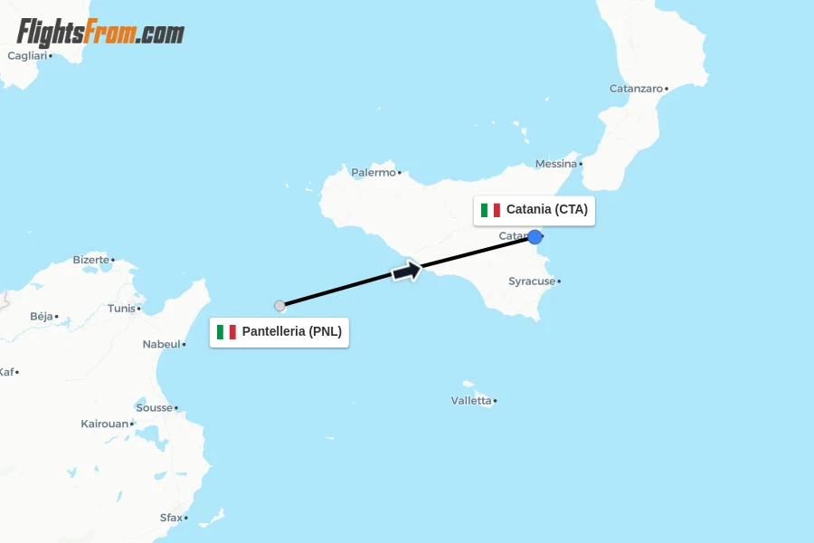 Flights from Pantelleria to Catania route map