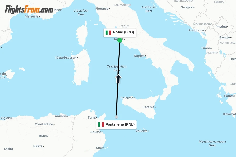 Flights from Pantelleria to Rome route map