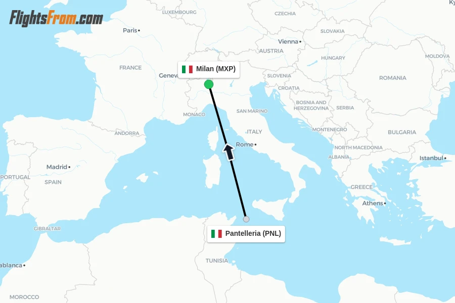 Flights from Pantelleria to Milan route map