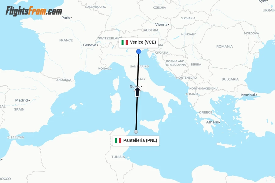 Flights from Pantelleria to Venice route map