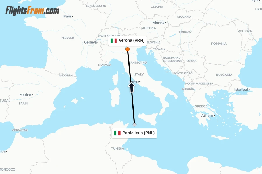 Flights from Pantelleria to Verona route map