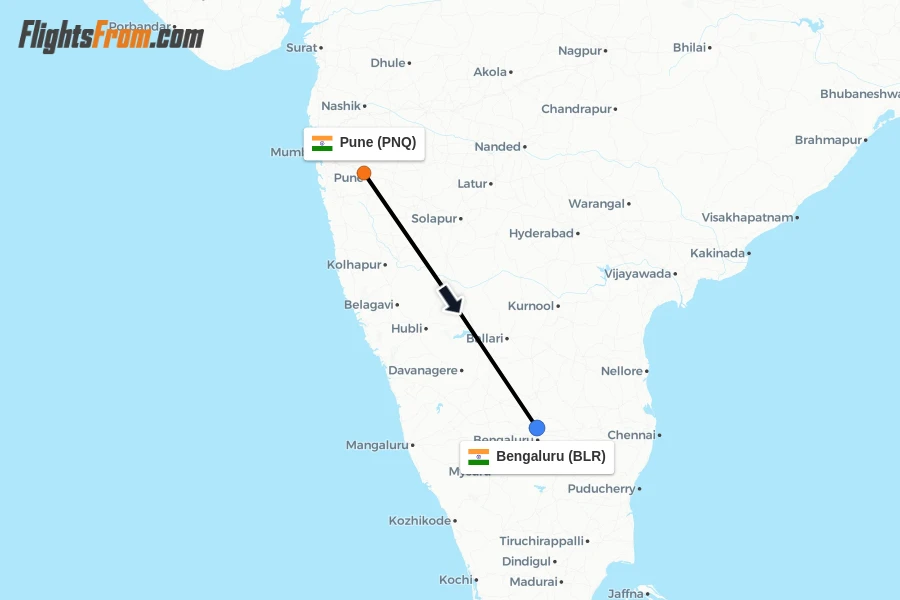 Flights from Pune to Bengaluru route map