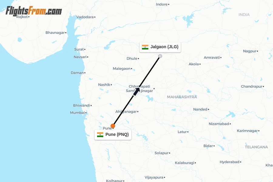 Flights from Pune to Jalgaon route map