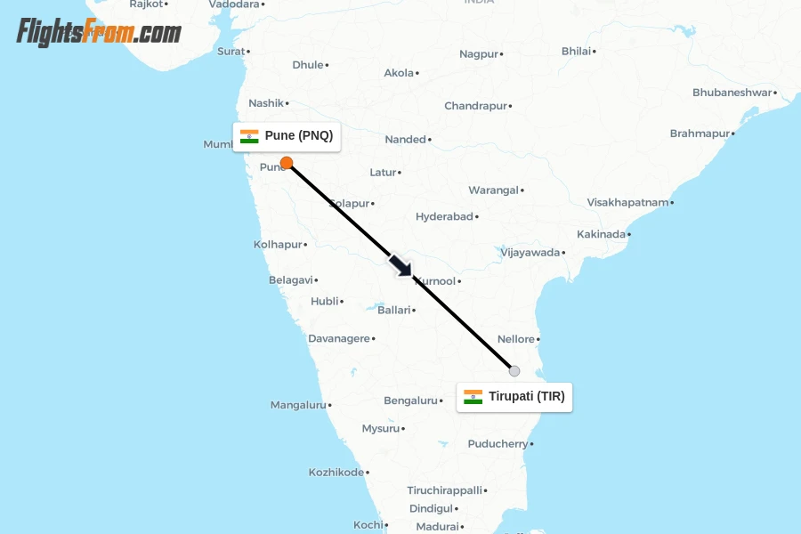 Flights from Pune to Tirupati route map