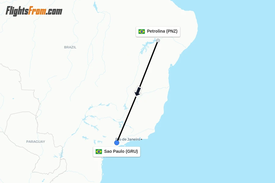 Flights from Petrolina to Sao Paulo route map