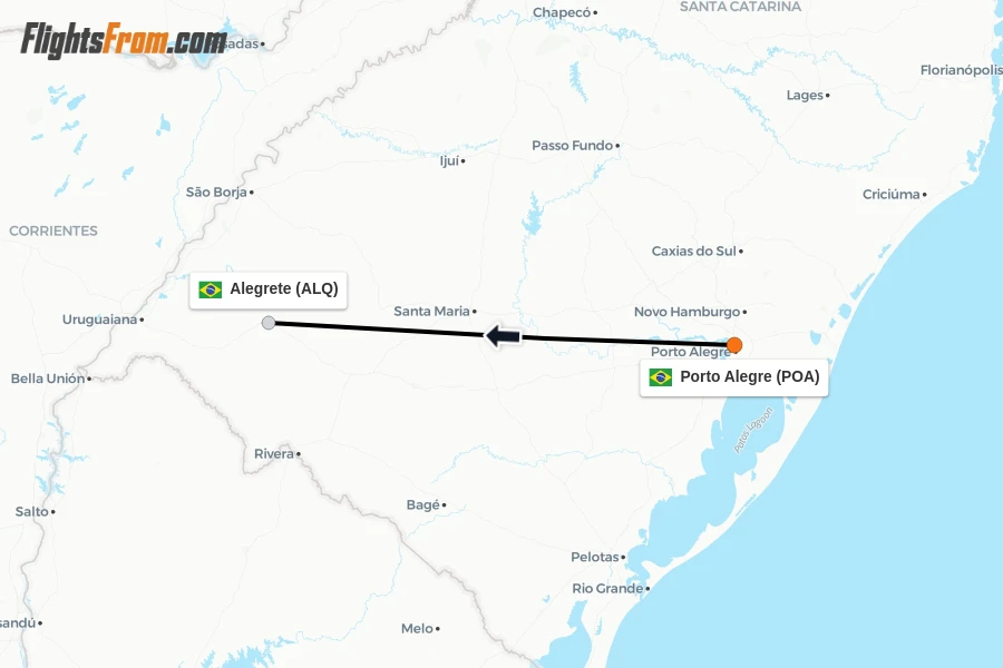 Flights from Porto Alegre to Alegrete route map