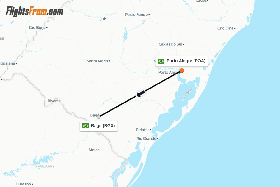 Flights from Porto Alegre to Bage route map