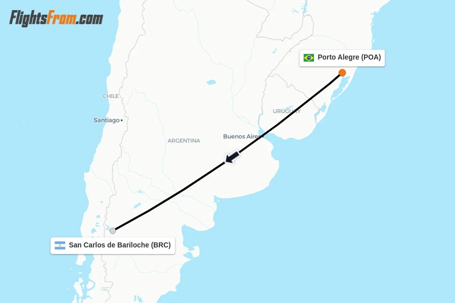 Flights from Porto Alegre to San Carlos de Bariloche route map