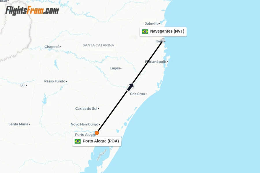 Flights from Porto Alegre to Navegantes route map