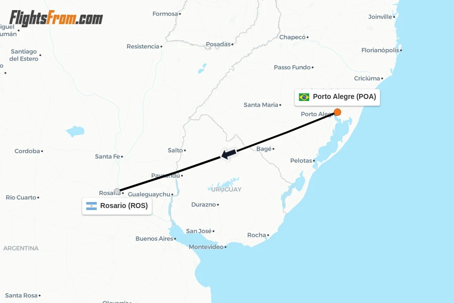 Flights from Porto Alegre to Rosario route map