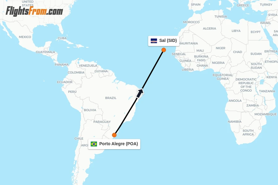 Flights from Porto Alegre to Sal route map