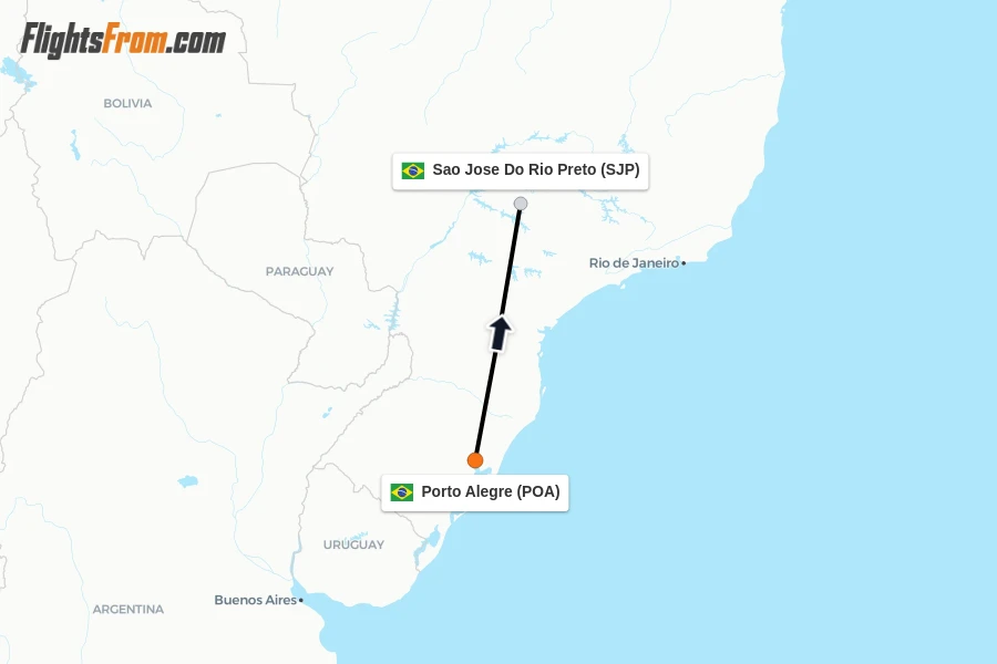 Flights from Porto Alegre to Sao Jose Do Rio Preto route map