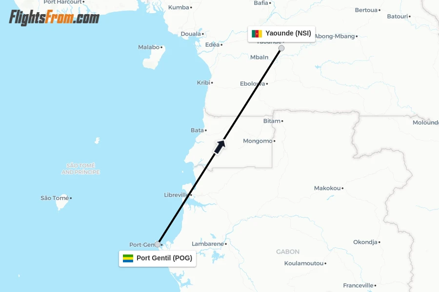 Flights from Port Gentil to Yaounde route map