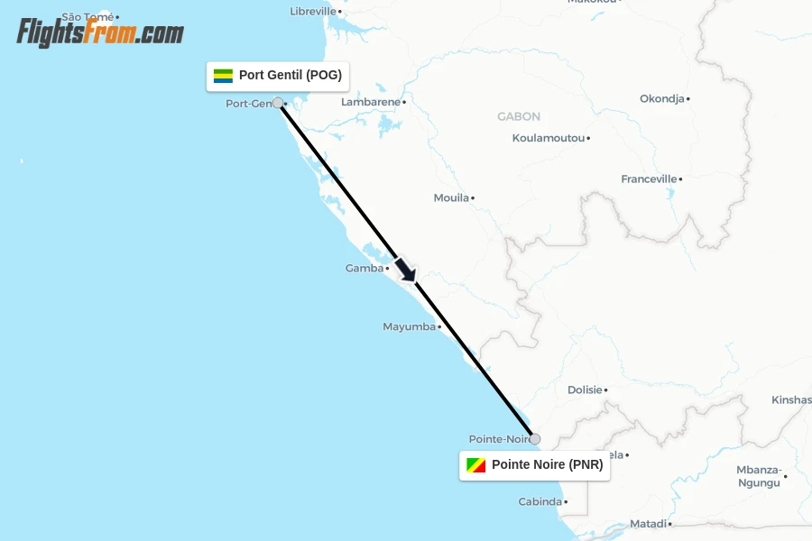 Flights from Port Gentil to Pointe Noire route map