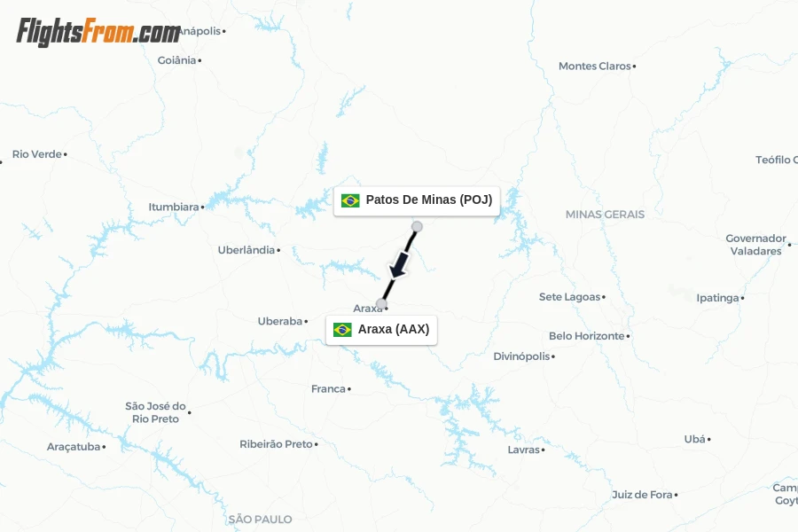 Flights from Patos De Minas to Araxa route map