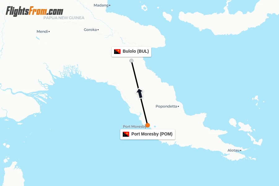 Flights from Port Moresby to Bulolo route map