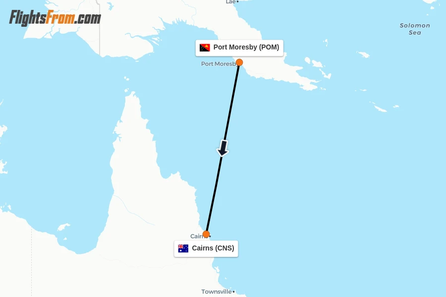 Flights from Port Moresby to Cairns route map
