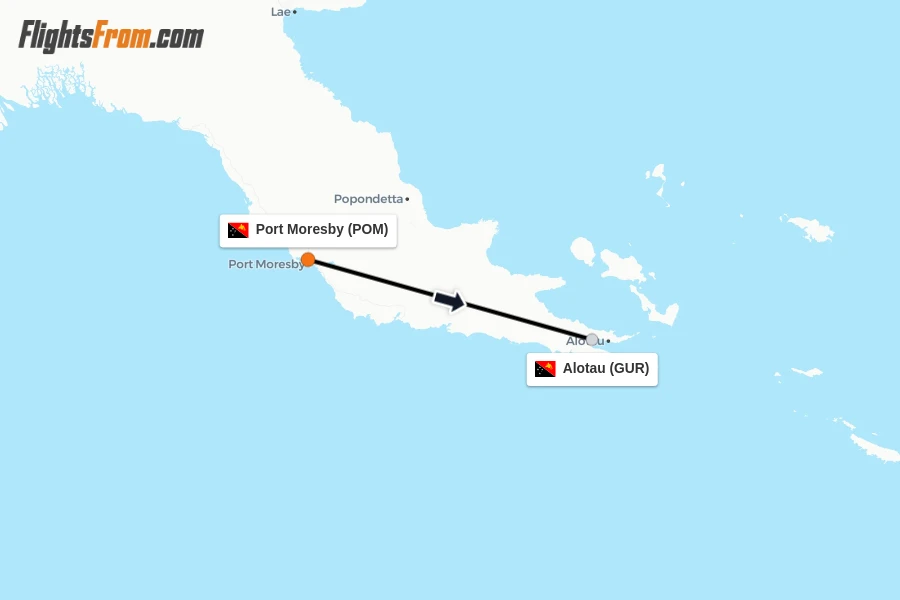 Flights from Port Moresby to Alotau route map