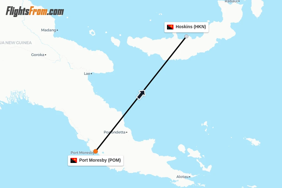 Flights from Port Moresby to Hoskins route map