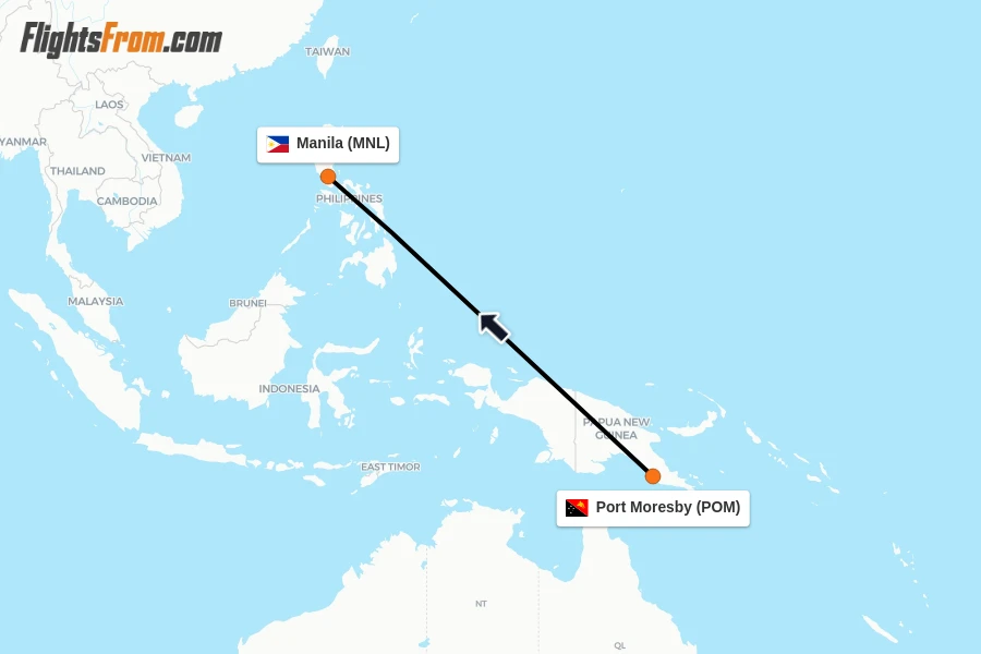 Flights from Port Moresby to Manila route map