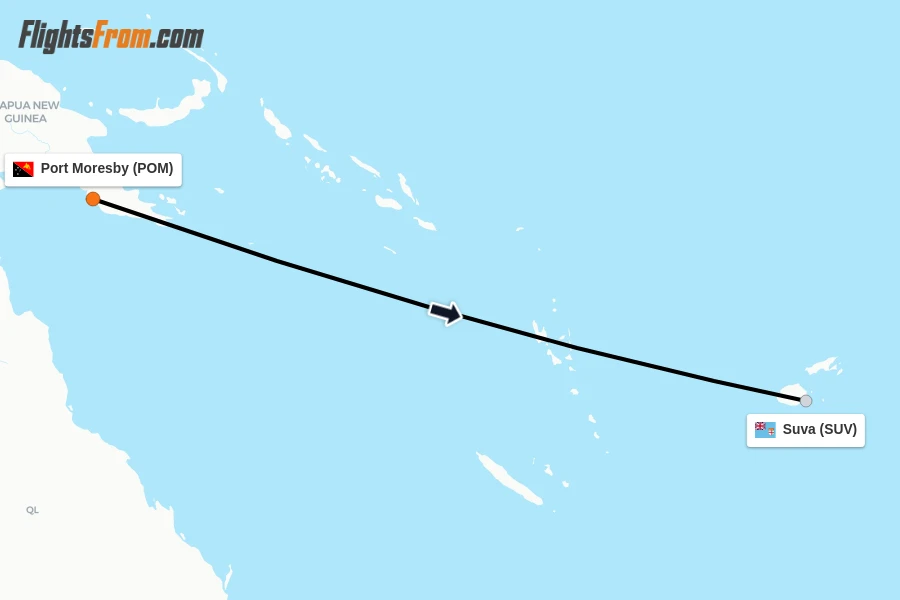 Flights from Port Moresby to Suva route map