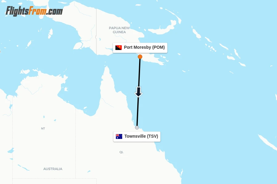 Flights from Port Moresby to Townsville route map