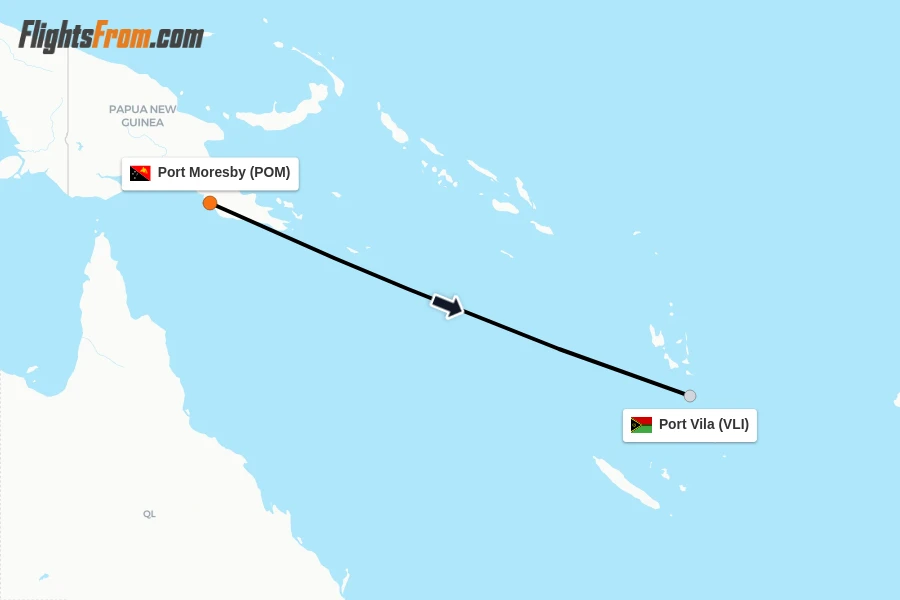 Flights from Port Moresby to Port Vila route map