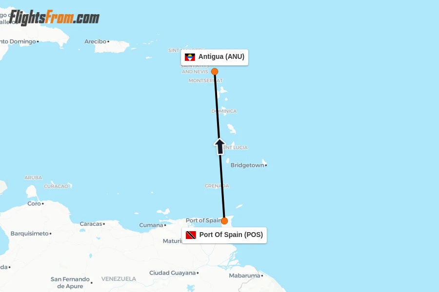 Flights from Port Of Spain to Antigua route map