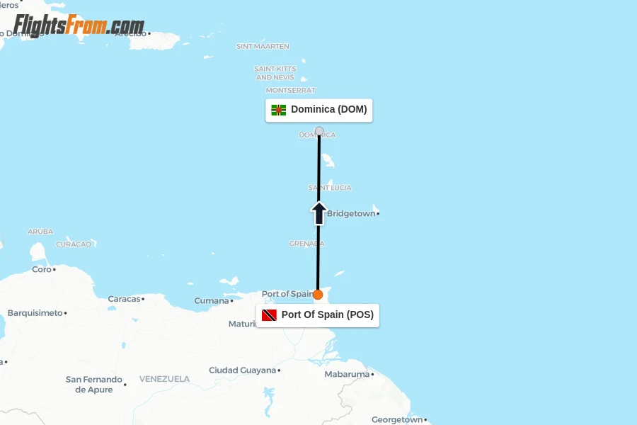 Flights from Port Of Spain to Dominica route map