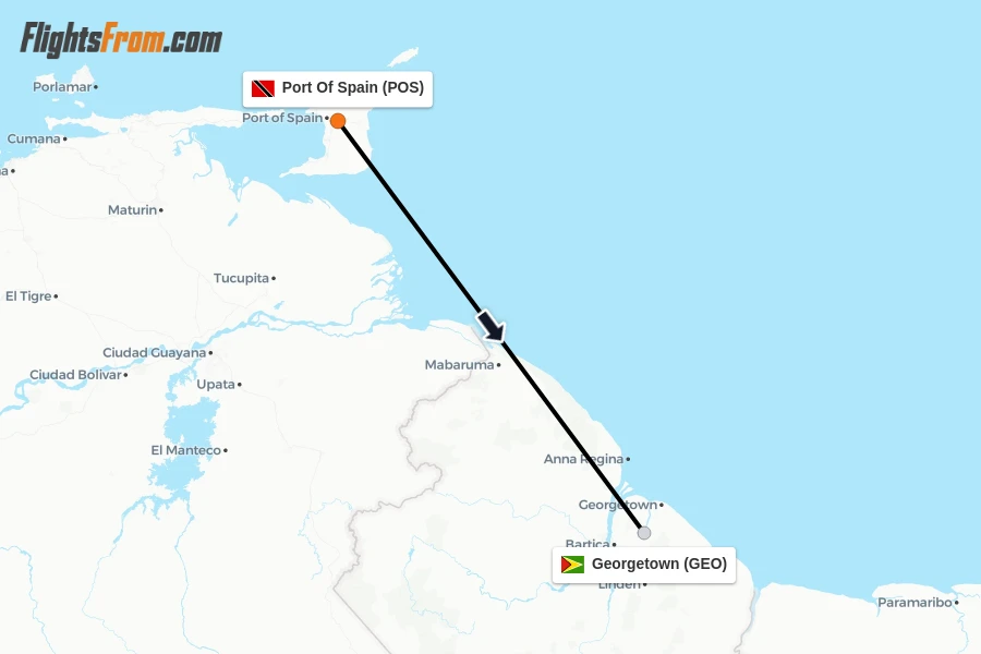 Flights from Port Of Spain to Georgetown route map