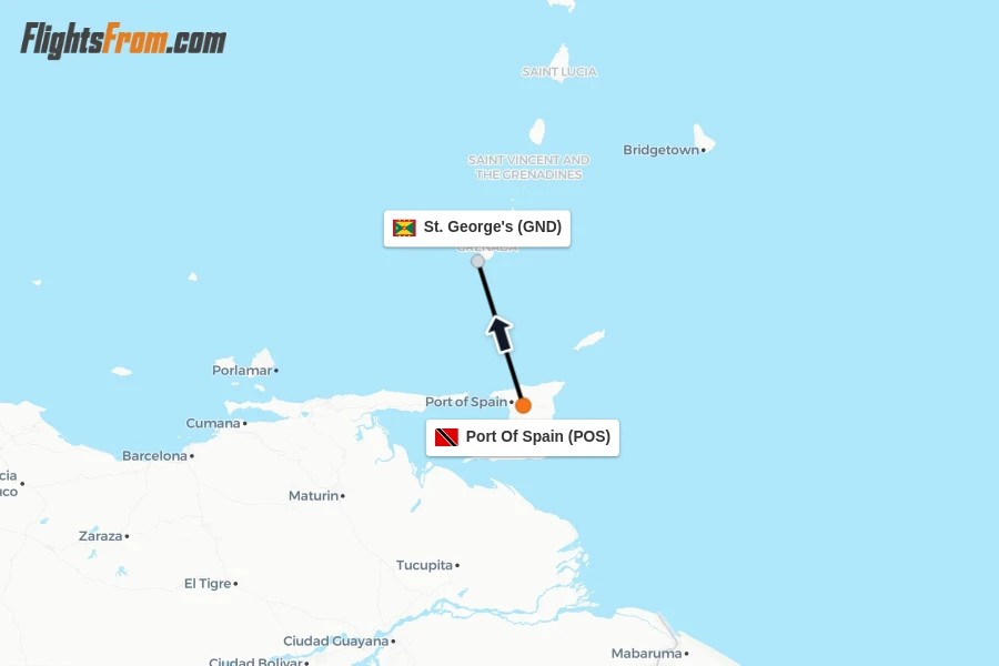 Flights from Port Of Spain to St. George's route map