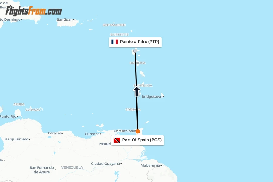 Flights from Port Of Spain to Pointe-a-Pitre route map