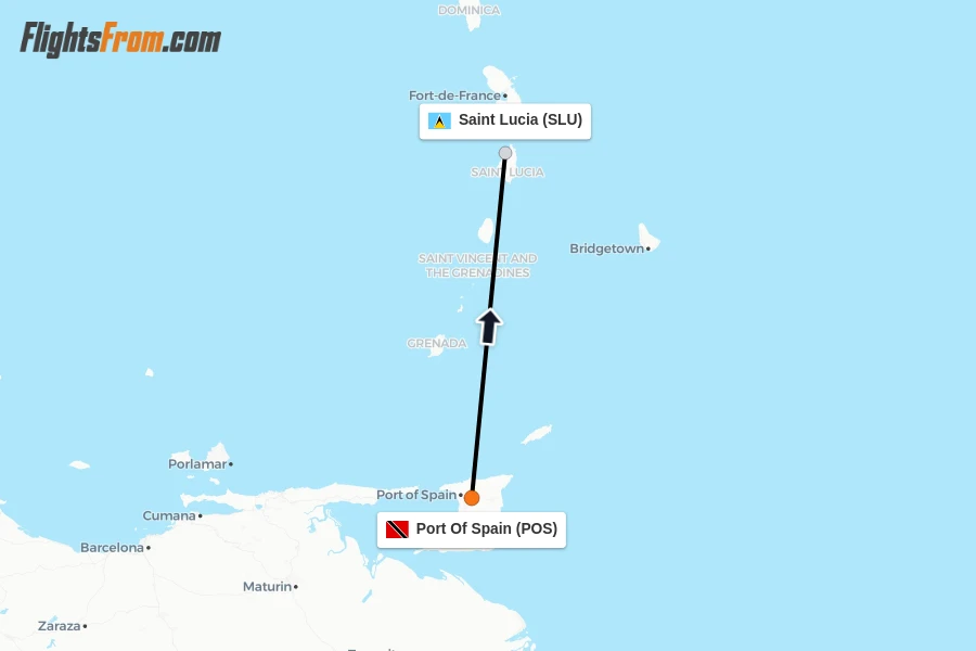 Flights from Port Of Spain to Saint Lucia route map