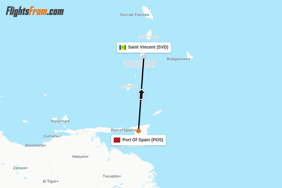 Flights from Port Of Spain to Saint Vincent route map