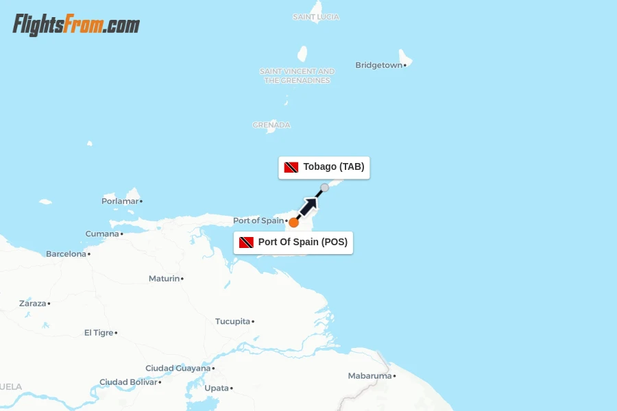 Flights from Port Of Spain to Tobago route map