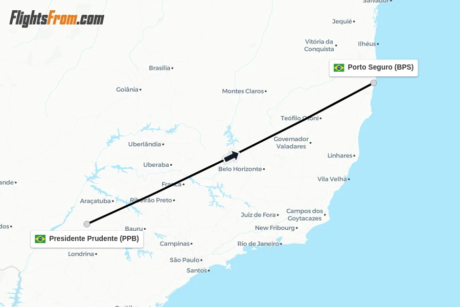 Flights from Presidente Prudente to Porto Seguro route map