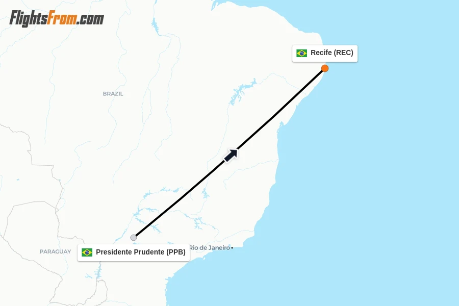 Flights from Presidente Prudente to Recife route map