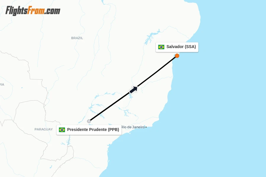 Flights from Presidente Prudente to Salvador route map