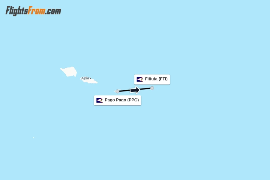 Flights from Pago Pago to Fitiuta route map