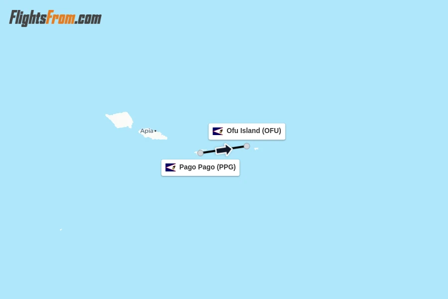 Flights from Pago Pago to Ofu Island route map