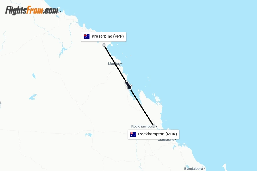 Flights from Proserpine to Rockhampton route map
