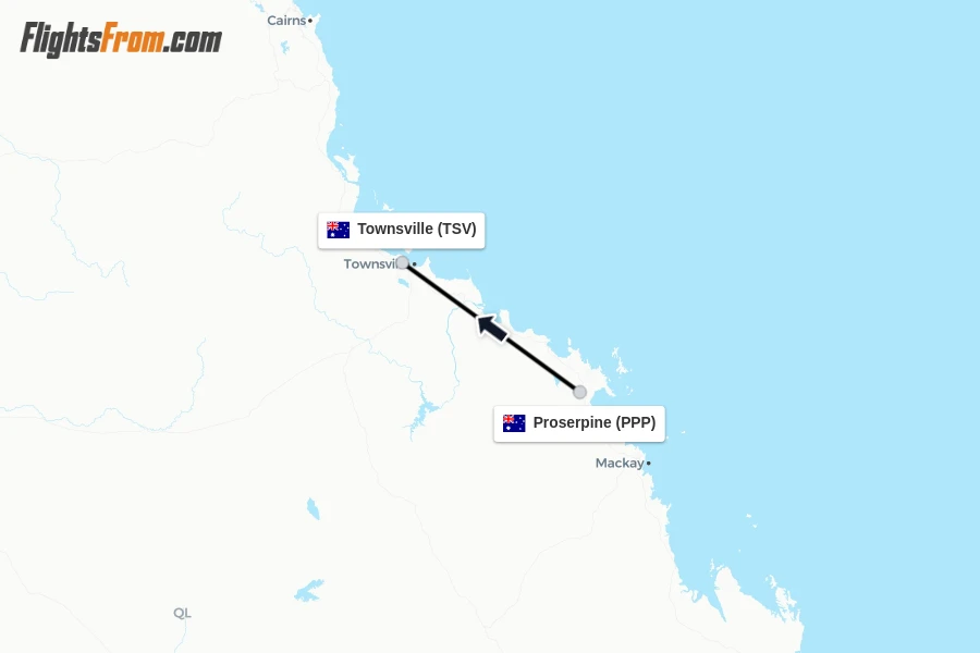 Flights from Proserpine to Townsville route map